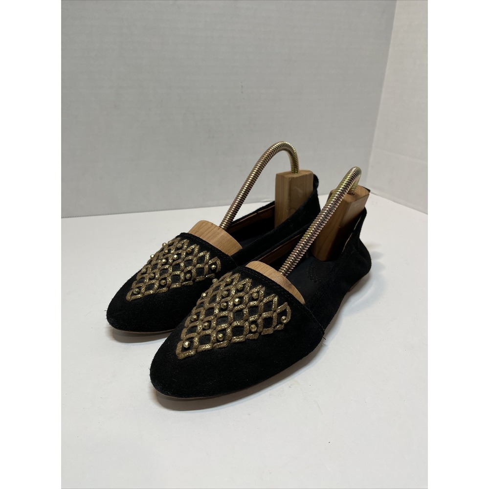 LATIGO Womens UNITY Embellished Black Gold Flats 8.5 M Boho Festival Retro Comfy